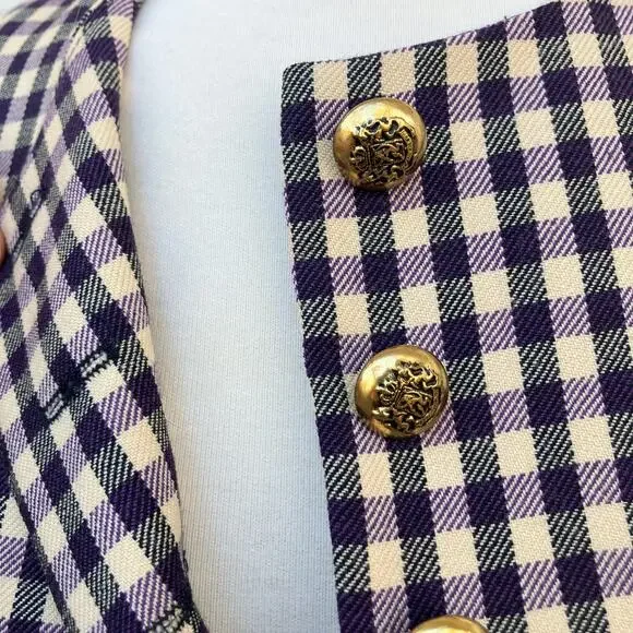 Anna Sui Shift Dress Sm Wool Purple Black Checkered Sleeveless Preppy Academia - Picture 14 of 16